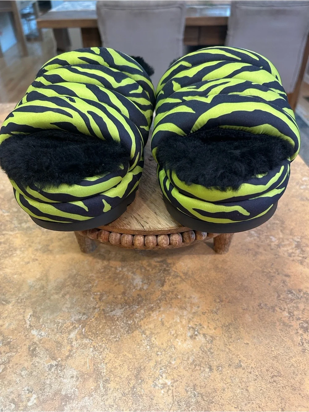 UGG Maxi Slide Platform Slide Sandals Tiger Print Key Lime in Lime